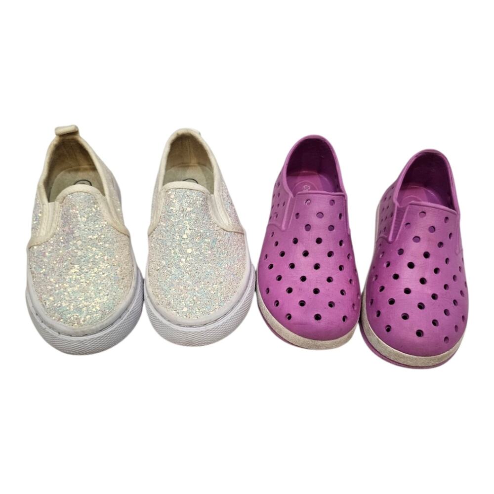 Cat And Jack Girls 2 Pairs of Play Slip On Shoes Size 7